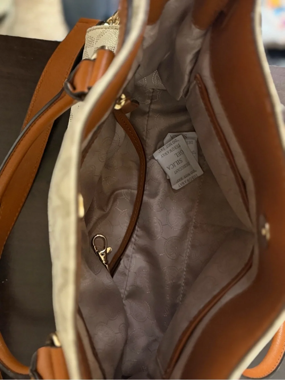 Michael Kors Vanilla Signature Satchel with Caramel Trim